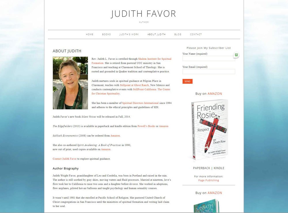 About Page Screencapture Image from JudithFavor.com