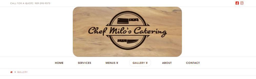 Chef Milos Catering - Website Masthead w/Navigation Menu